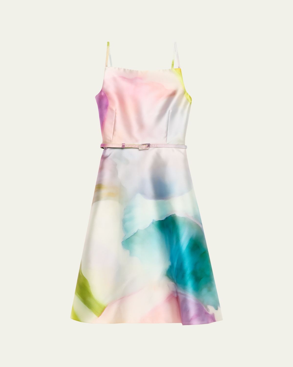 Prabal Gurung Square-Neck Sleeveless Satin Belted Mini Dress