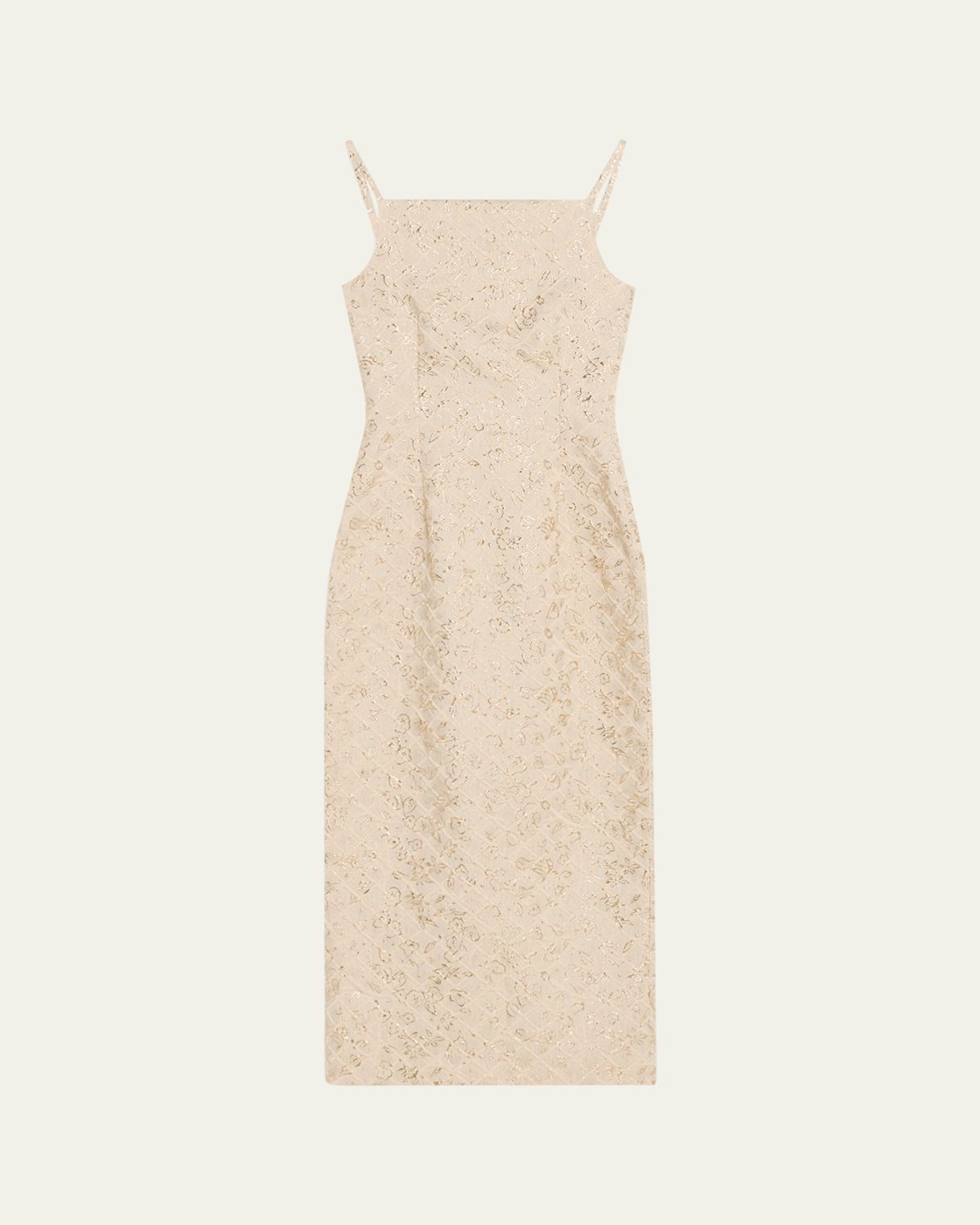 Prabal Gurung Metallic Floral Jacquard Square-Neck Sleeveless Midi Dress
