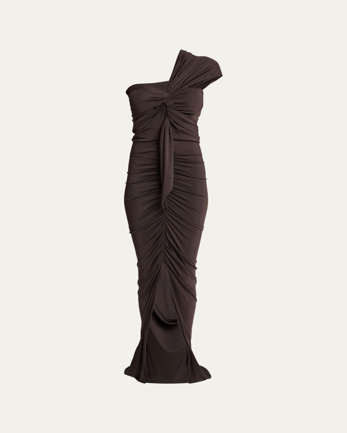 Balmain One-Shoulder Twisted Jersey Slit Gown