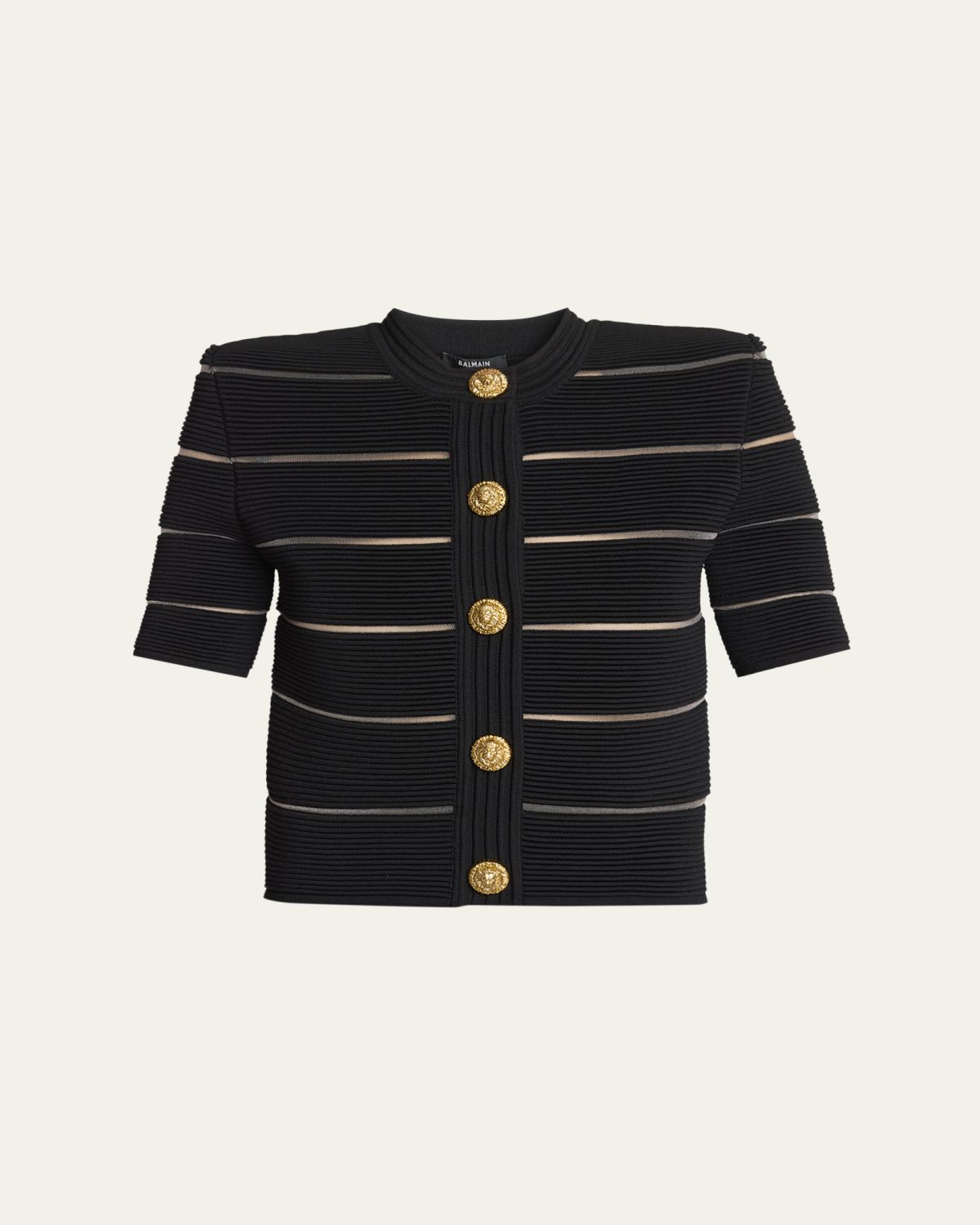 Balmain Metallic Striped Strong-Shoulder Crop Cardigan