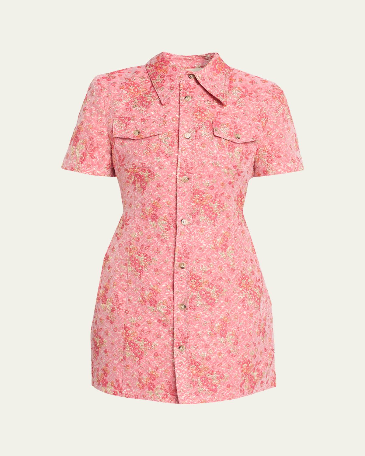 Willy Chavarria Chavela Metallic Floral Cloqué Mini Shirtdress