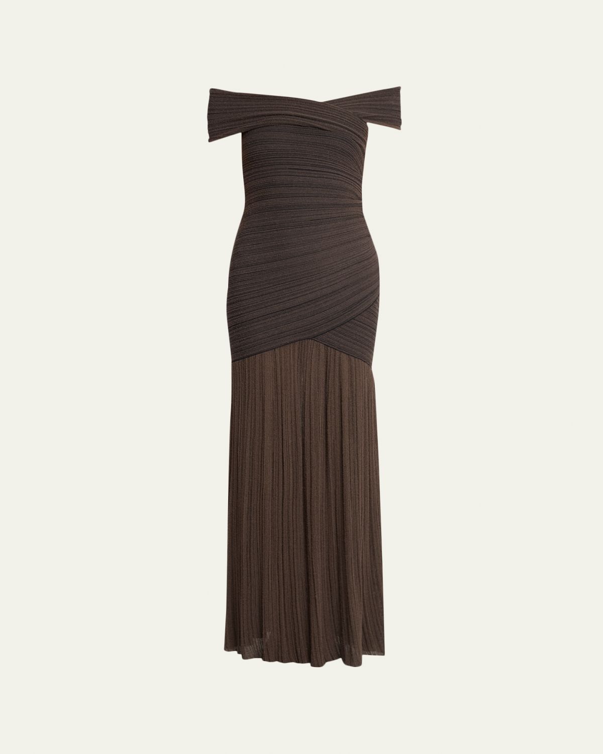 Balmain Off-The-Shoulder Ribbed Bandage Gown
