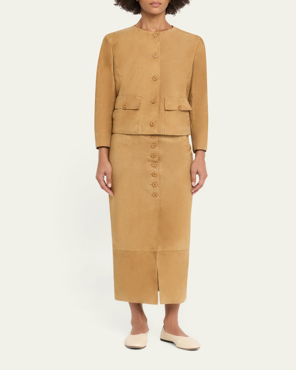 Akris Collarless Suede Single-Breasted Jacket | Thumbnail 2