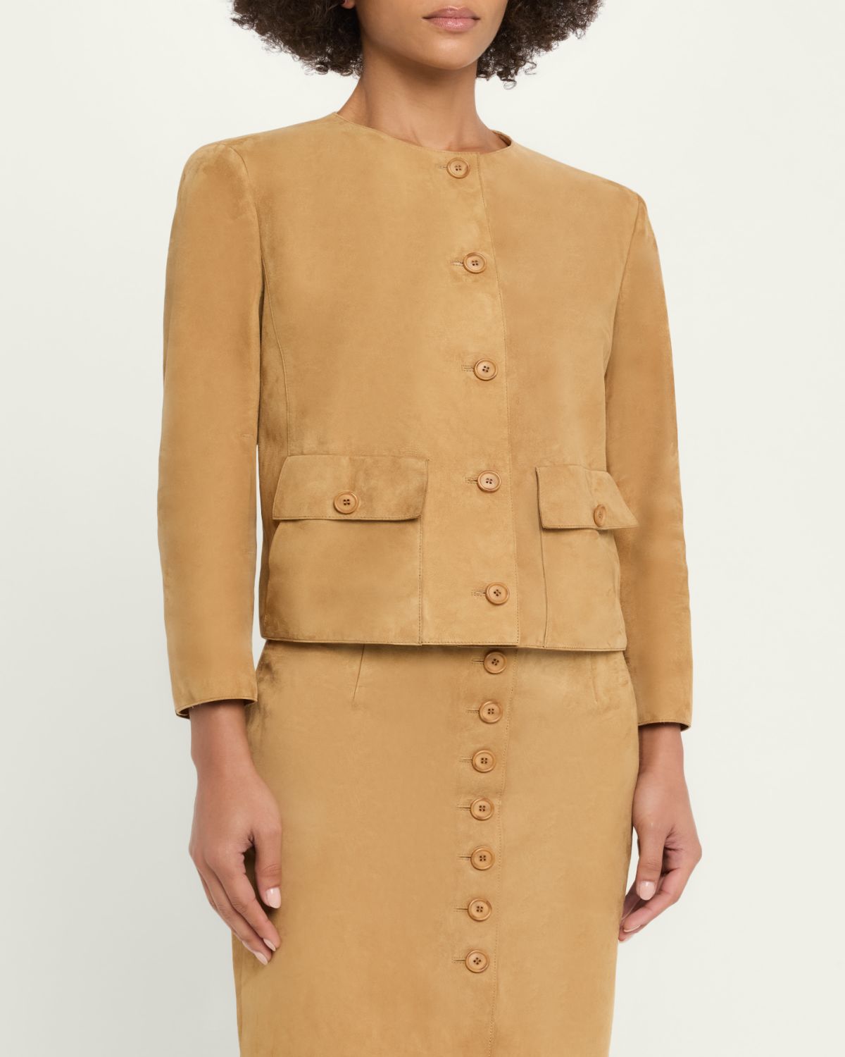 Akris Collarless Suede Single-Breasted Jacket | Thumbnail 4