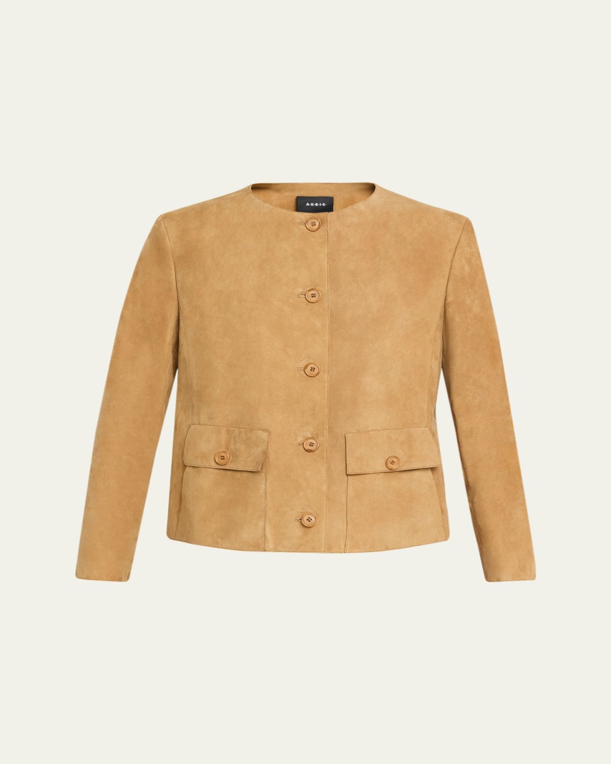 Akris Collarless Suede Single-Breasted Jacket