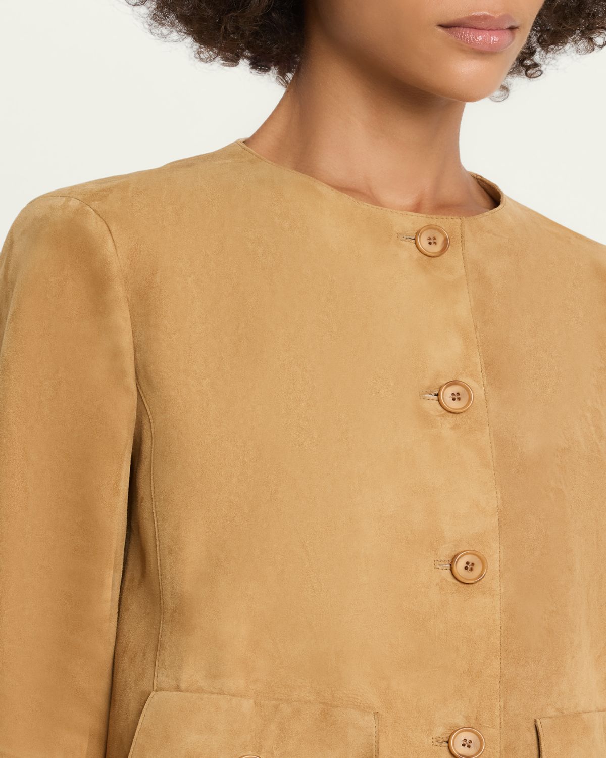 Akris Collarless Suede Single-Breasted Jacket | Thumbnail 5