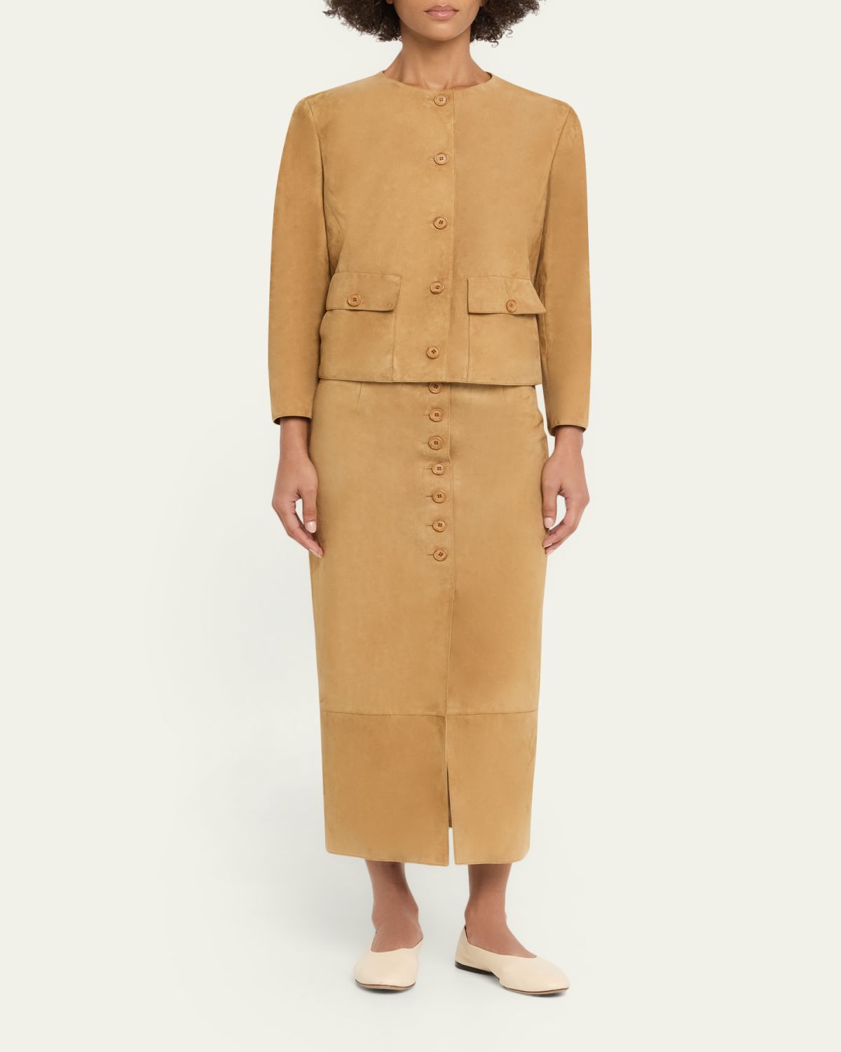 Akris Suede Button-Front Midi Skirt | Thumbnail 2 Akris Suede Button-Front Midi Skirt | Thumbnail 2