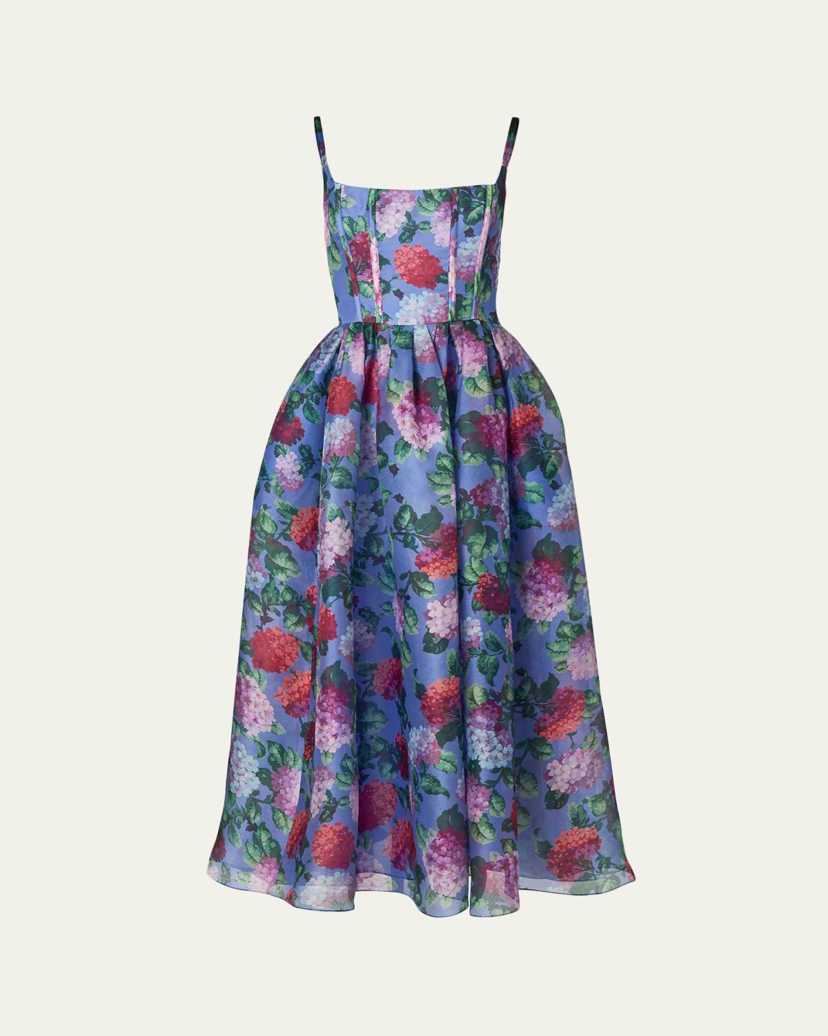 Carolina Herrera Hydrangea-Print Silk Organza Fit-and-Flare Midi Dress | Thumbnail 5
