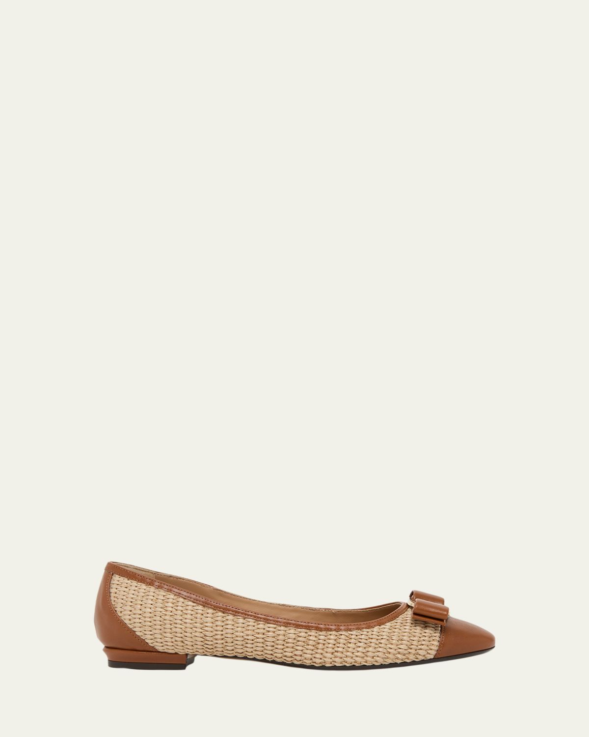 Ferragamo Varina Raffia and Leather Ballerina Flats