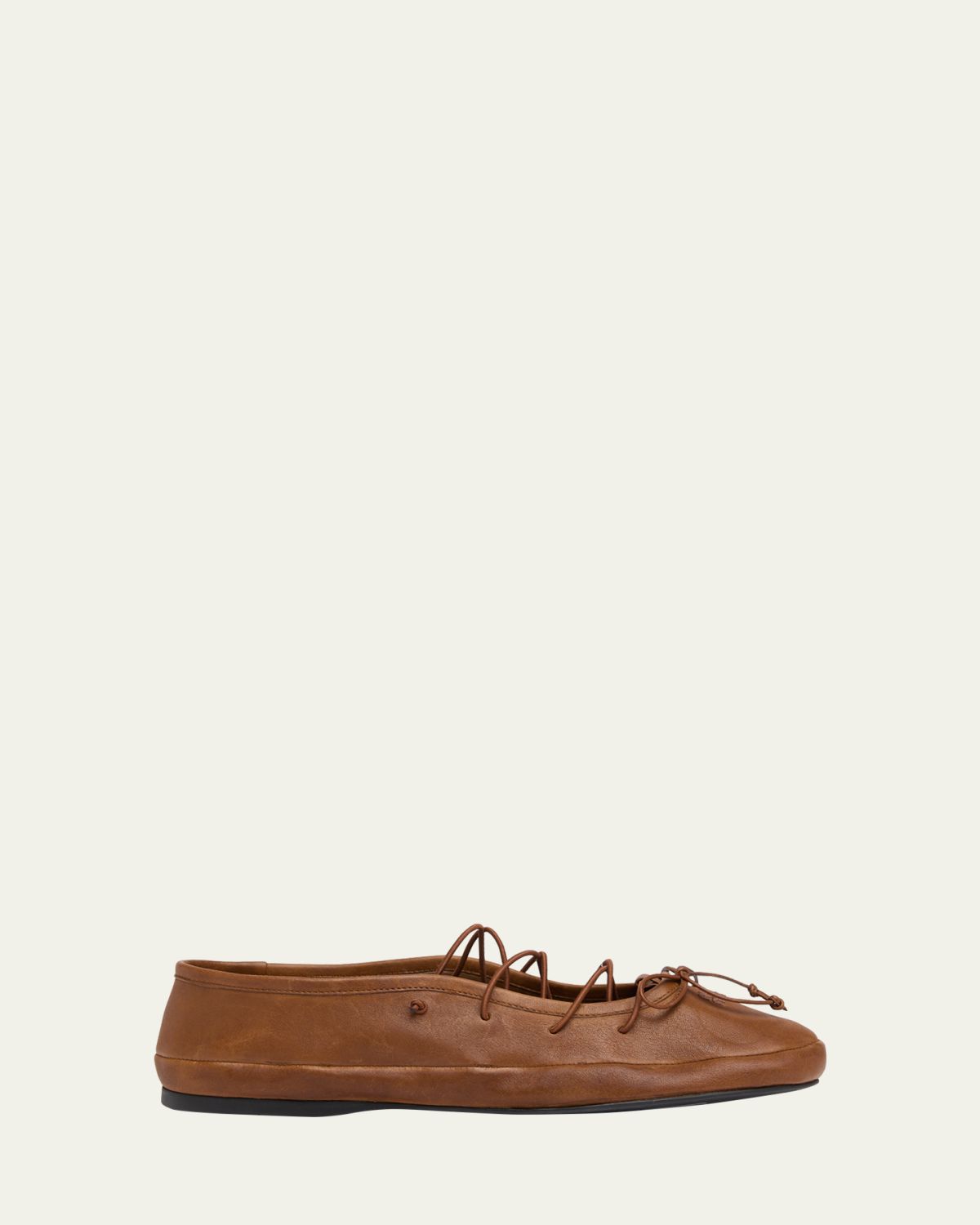 Miu Miu Vitello Leather Lace-Up Ballerina Flats