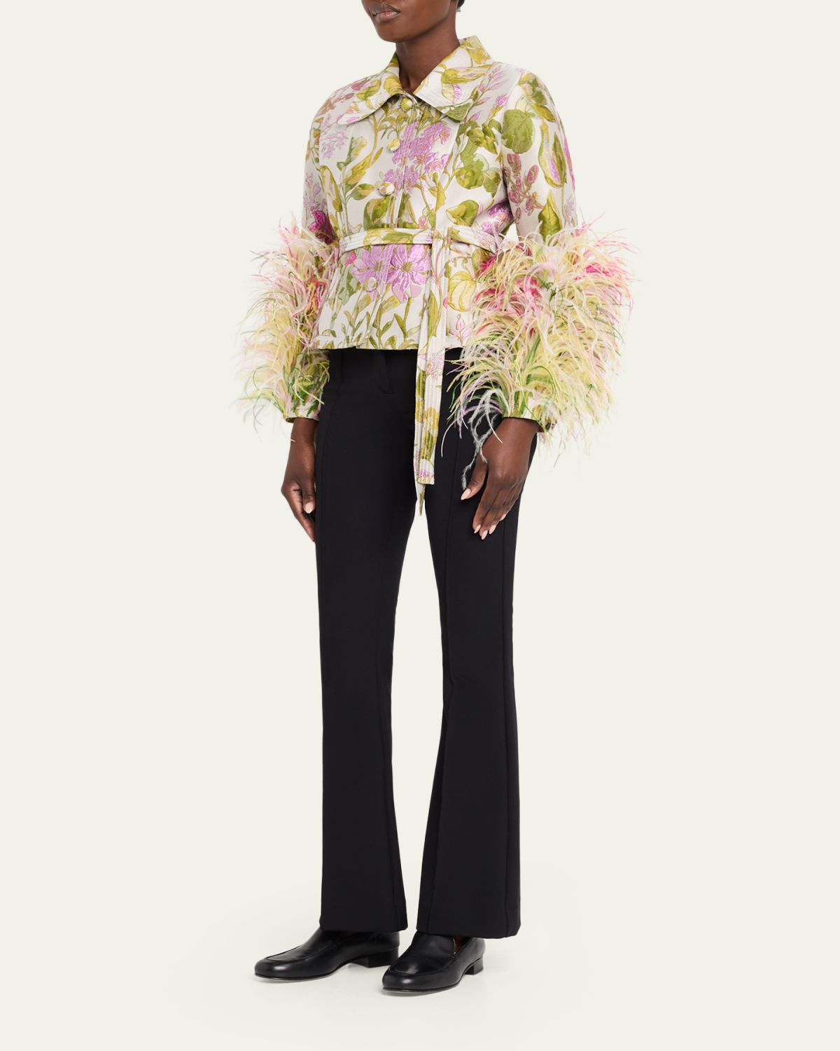 Libertine Dianthus Jacquard Feather-Trim Single-Breasted Jacket | Thumbnail 2 Libertine Dianthus Jacquard Feather-Trim Single-Breasted Jacket | Thumbnail 2
