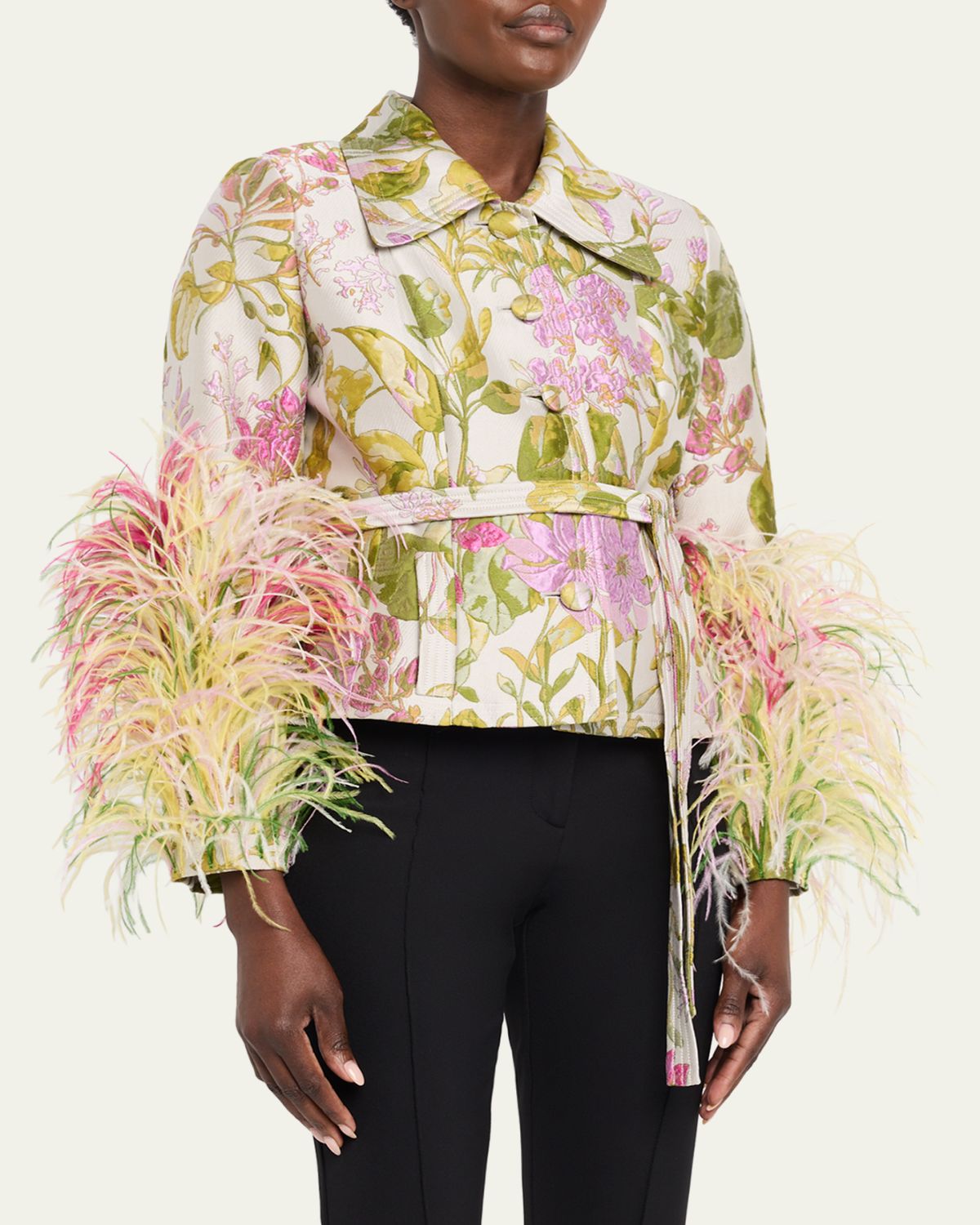 Libertine Dianthus Jacquard Feather-Trim Single-Breasted Jacket | Thumbnail 4 Libertine Dianthus Jacquard Feather-Trim Single-Breasted Jacket | Thumbnail 4