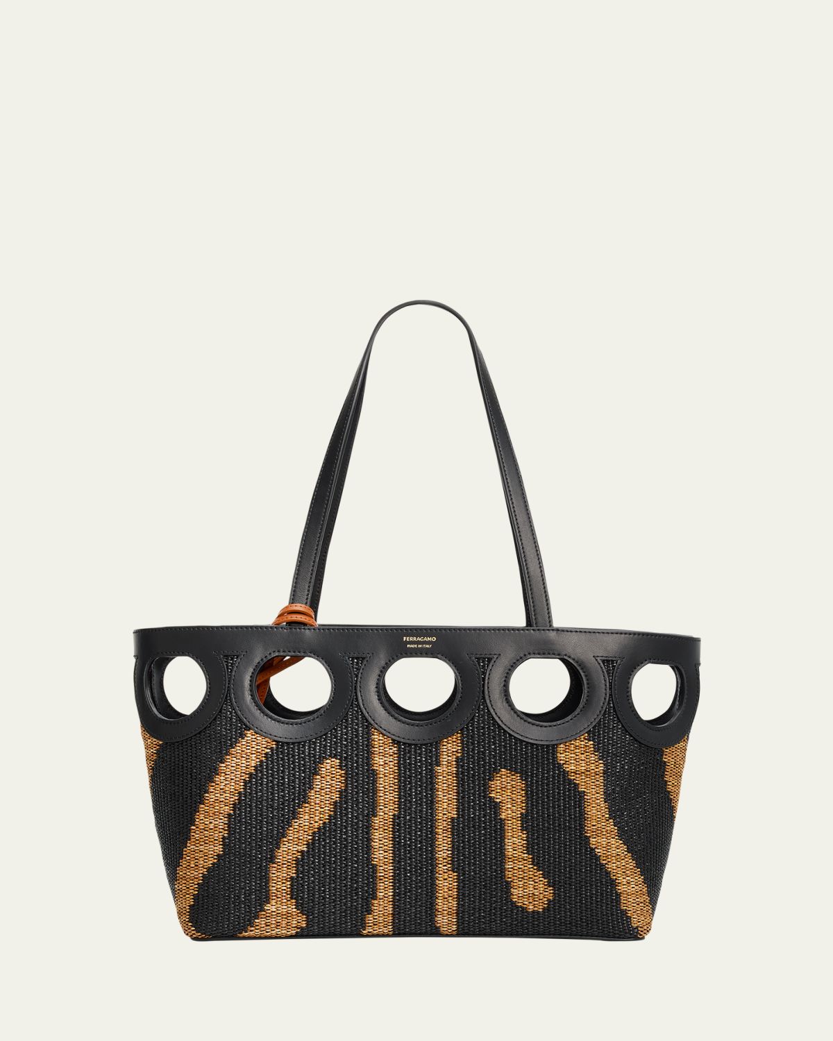 Ferragamo Gancini Outline Tote Bag in Raffia and Leather | Thumbnail 6