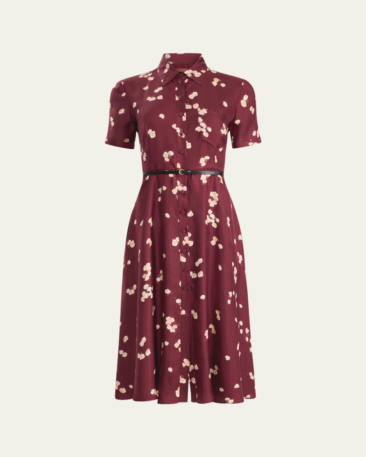 Altuzarra Kiera Floral Silk Short-Sleeve Midi Shirtdress With Belt