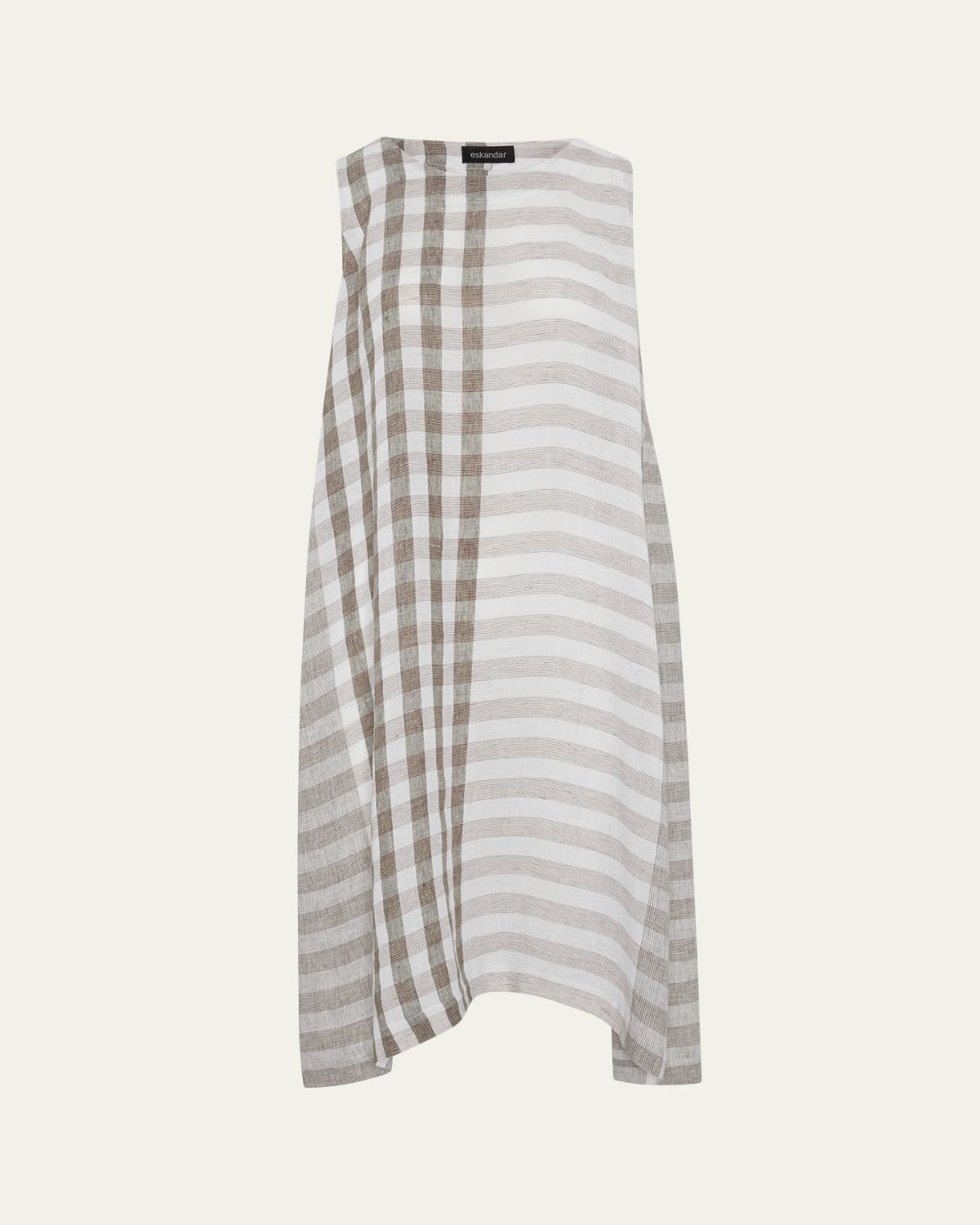 Eskandar Linen 3/4-Length Side Pleated Sleeveless Dress