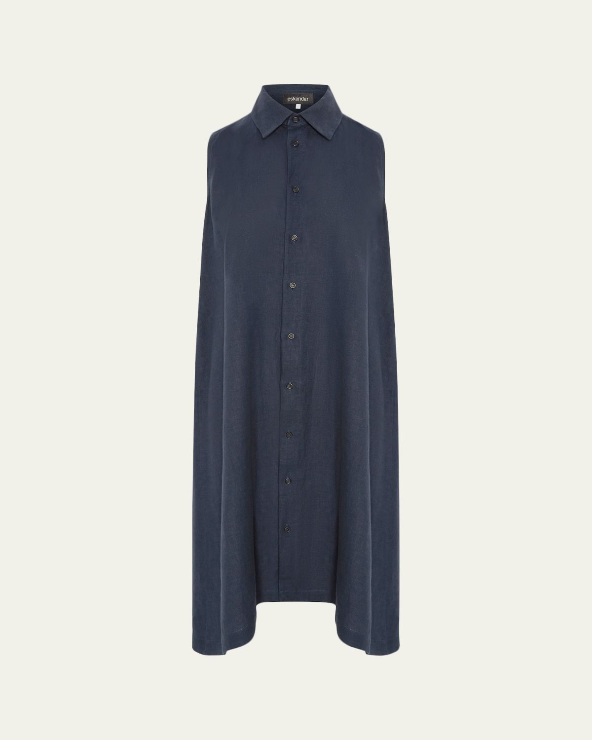 Eskandar Side Pleated Sleeveless Midi Shirtdress with Collar