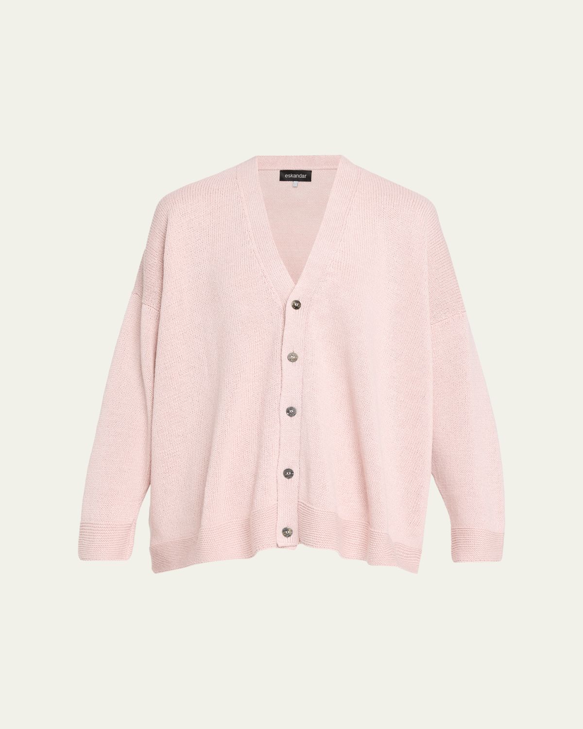 Eskandar Cotton Linen V-Neck Cardigan - Mid Length