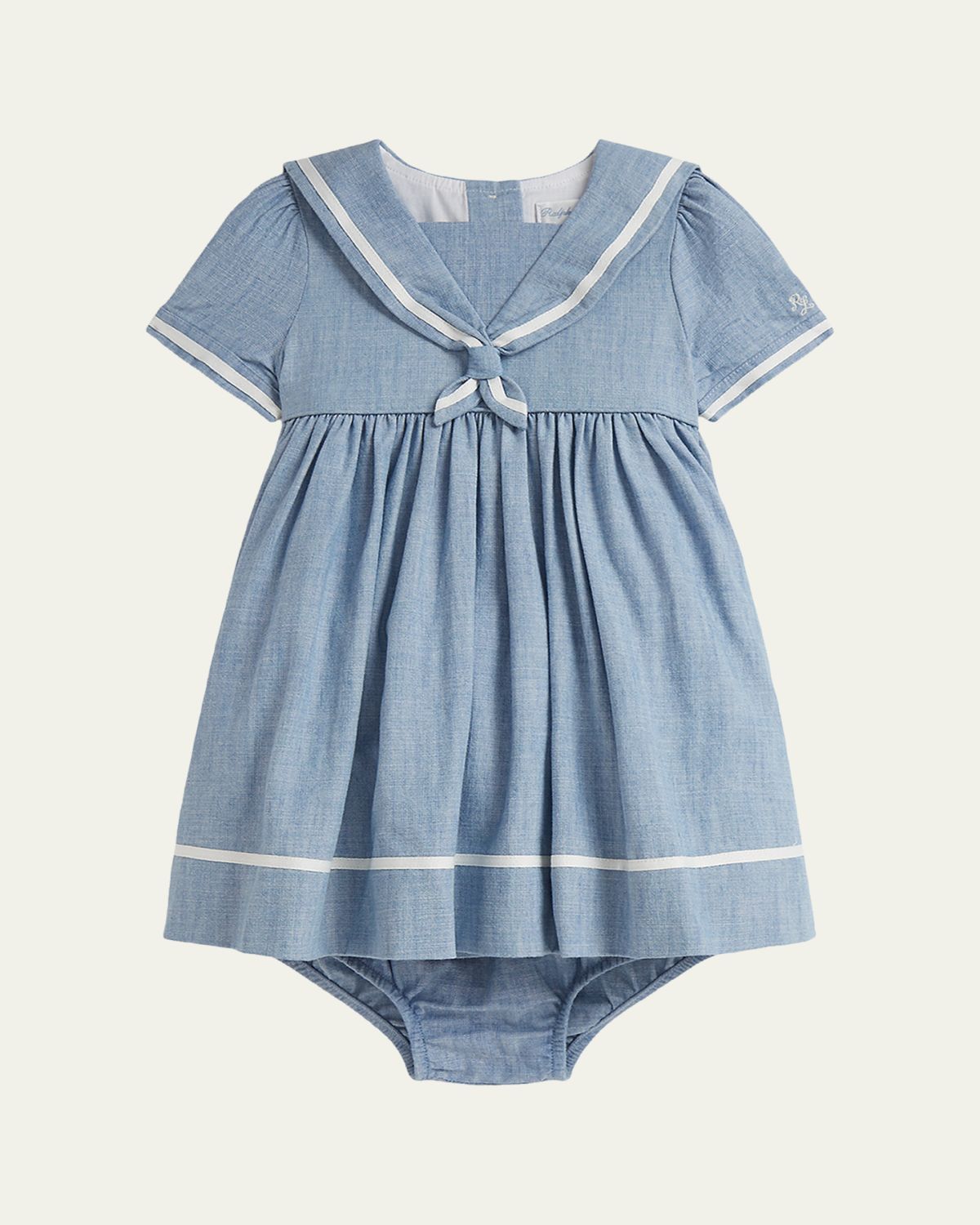 Polo Ralph Lauren Girl's Chambray Sailor Dress & Bloomers Set, Size 3M- | Thumbnail 4