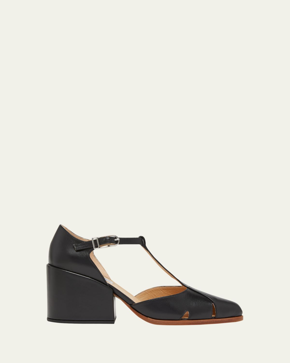 Gabriela Hearst Hawes Leather T-Strap Block-Heel Pumps
