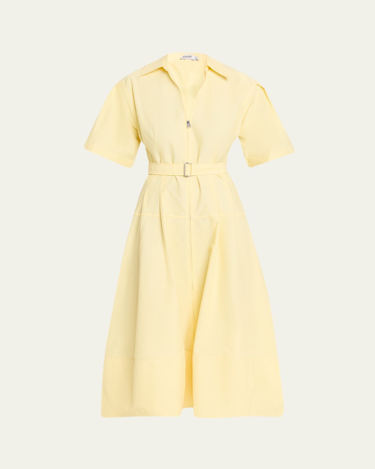SIMKHAI Meridith Belted Short-Sleeve Midi Dress