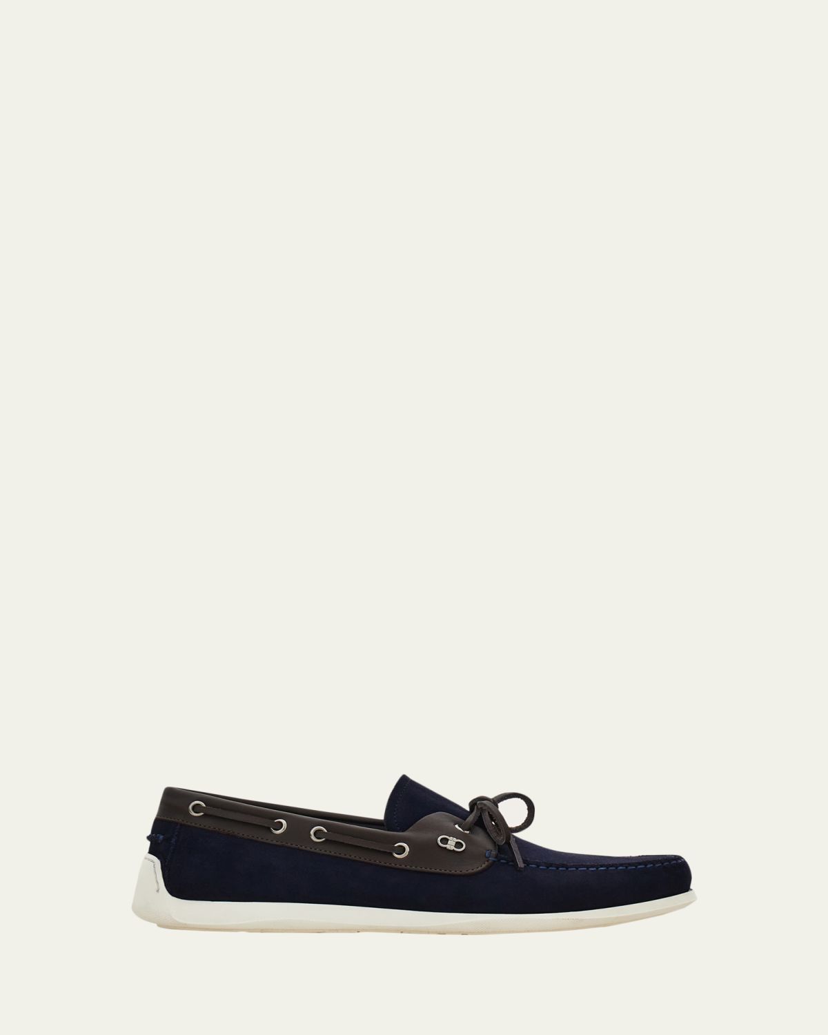 Ferragamo Men's Bahia Suede Leather-Trim Boat Shoes | Thumbnail 4 Ferragamo Men's Bahia Suede Leather-Trim Boat Shoes | Thumbnail 4