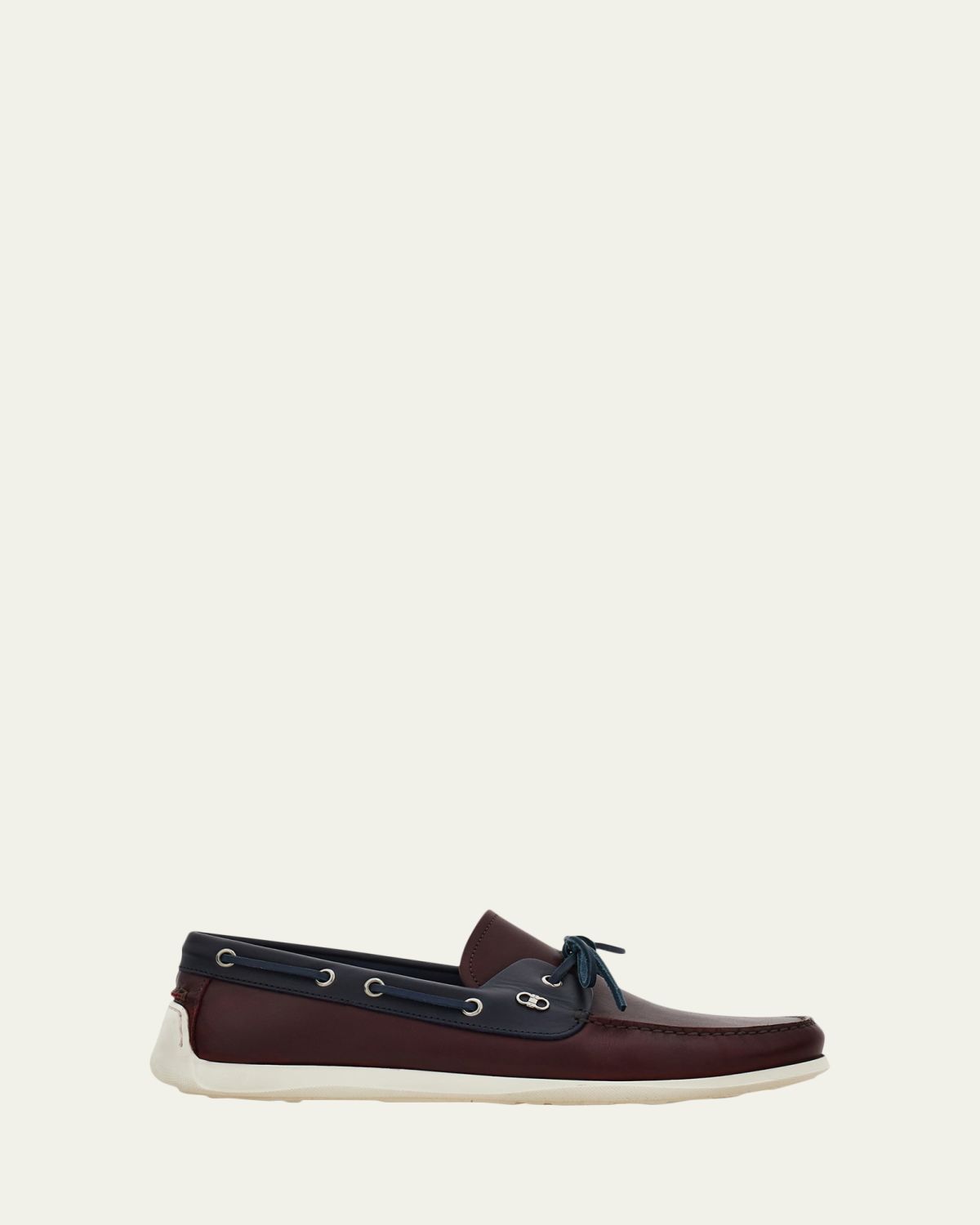 Ferragamo Men's Bahia Bicolor Leather Boat Shoes | Thumbnail 4 Ferragamo Men's Bahia Bicolor Leather Boat Shoes | Thumbnail 4
