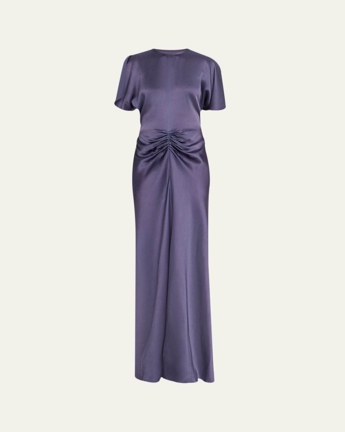 Victoria Beckham Gathered Waist Flutter-Sleeve Satin Gown