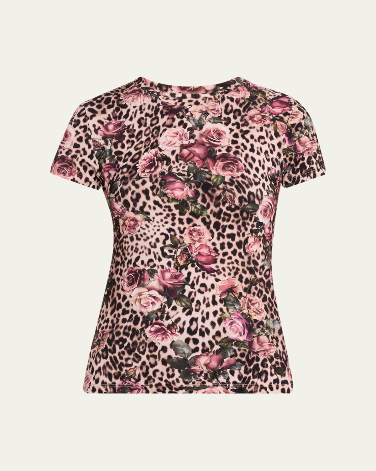 L 'Agence Ressi Short-Sleeve Floral Leopard Tee