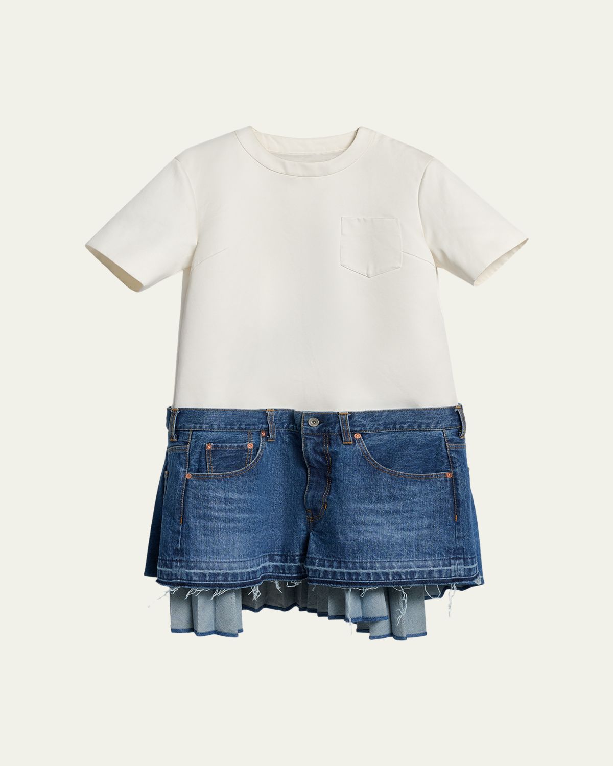 SACAI Mixed-Media Denim Mini T-Shirt Dress