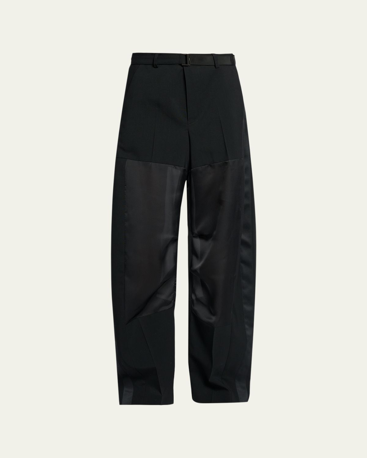 SACAI Patchwork Wool Wide-Leg Pants With Belt
