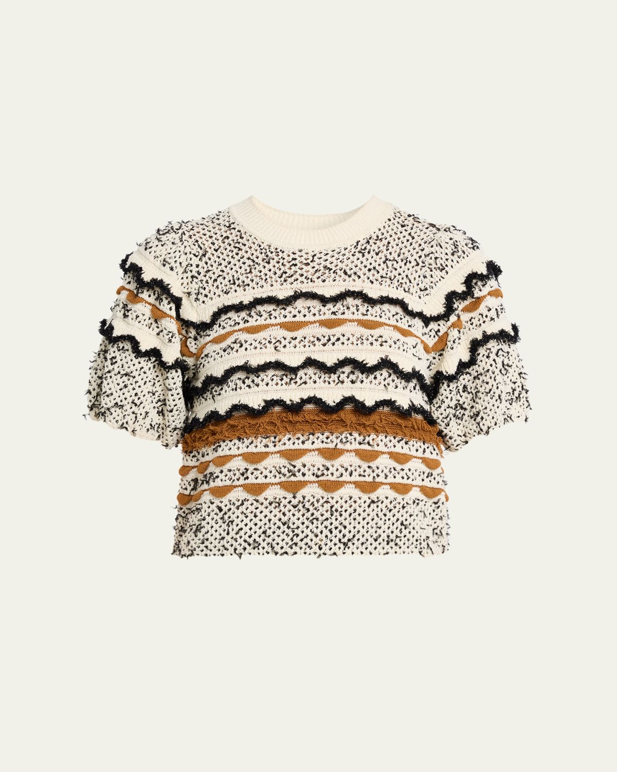 Ulla Johnson Andira Short-Sleeve Textured Stripe Sweater