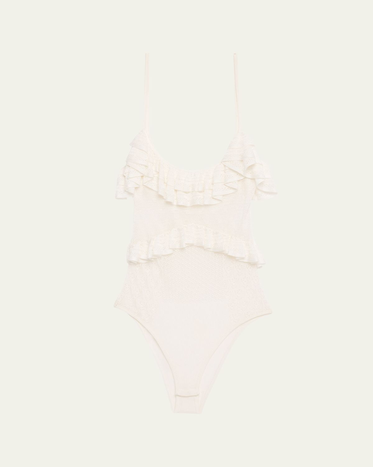Ulla Johnson Bania Ruffled Pointelle Knit Bodysuit