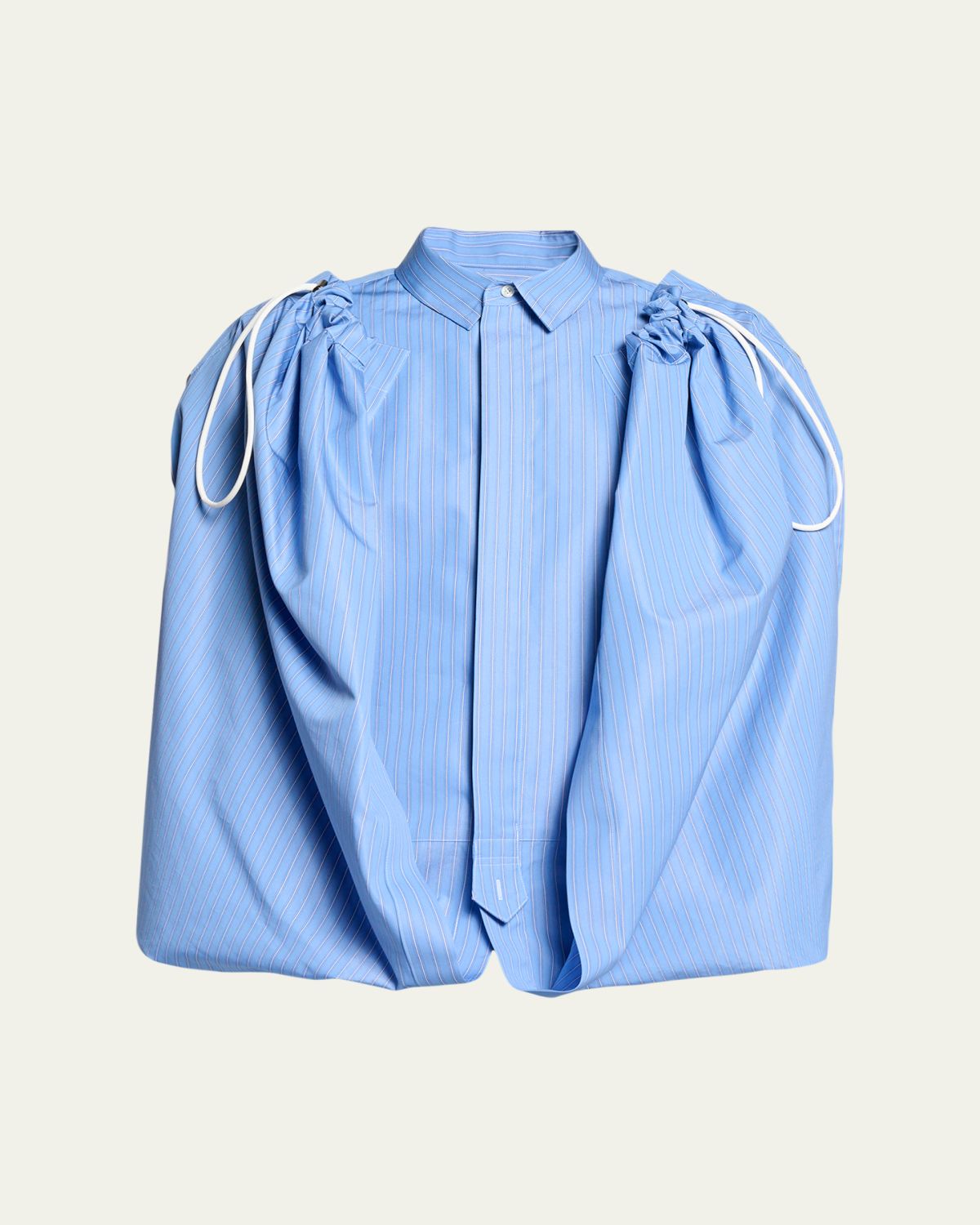 SACAI Striped Cotton Poplin Drawstring Cape Shirt