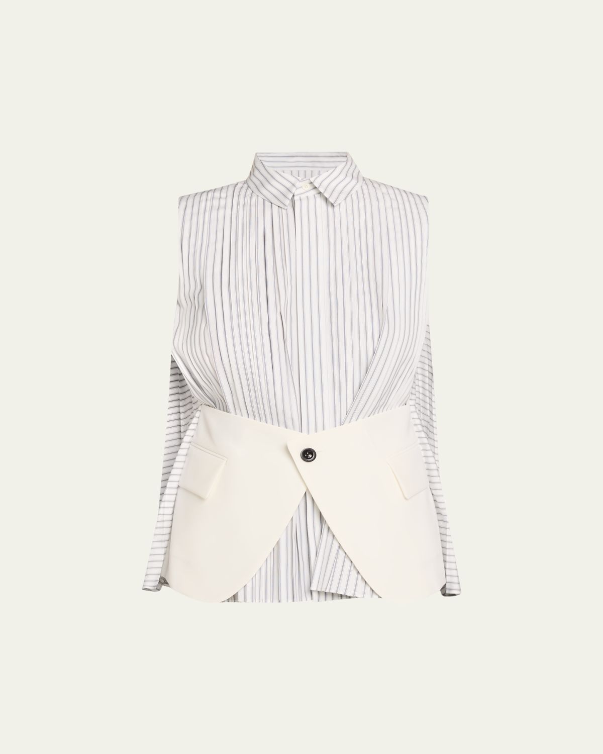 SACAI Striped Poplin x Wool Suiting Panel Sleeveless Shirt
