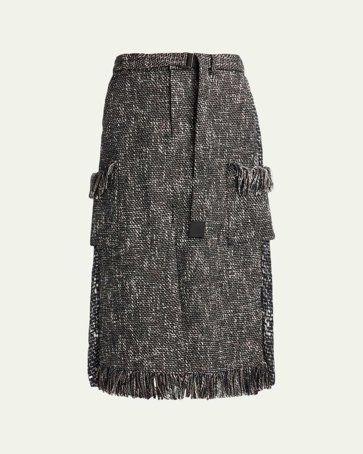 SACAI Mixed-Media Tweed Belted Midi Skirt