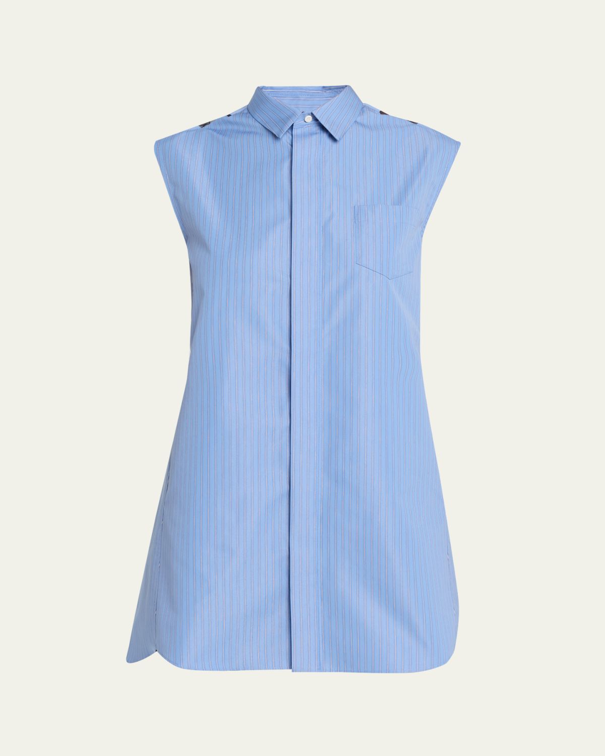 SACAI Chiffon Godet Striped Poplin Mini Shirtdress