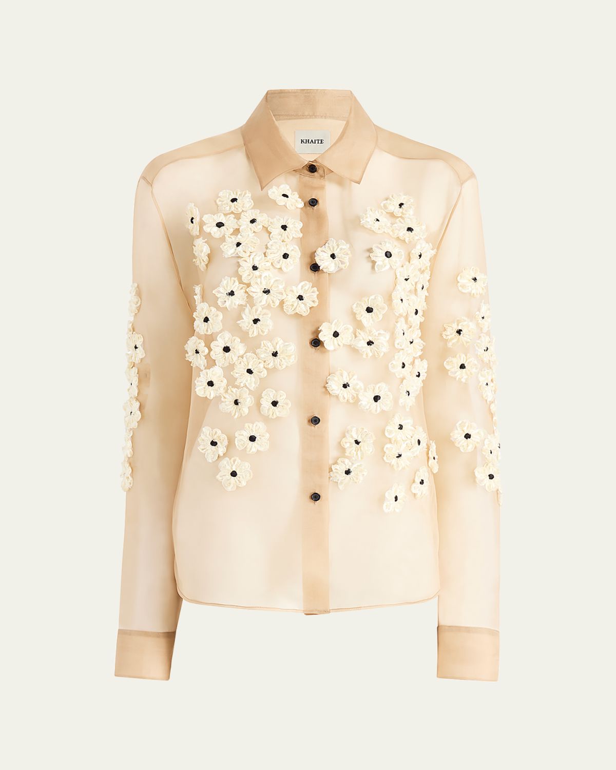 Khaite Argo Floral Applique Silk Button-Down Top