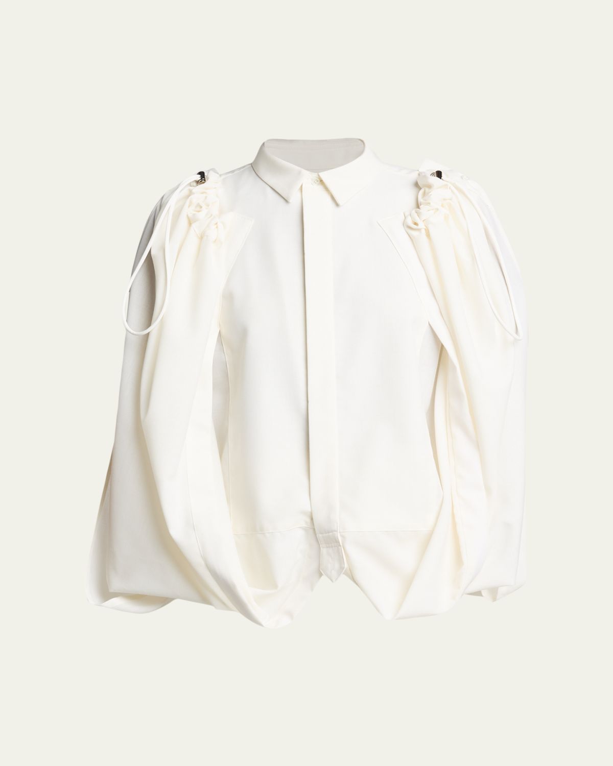 SACAI Wool Suiting Drawstring Cape Shirt