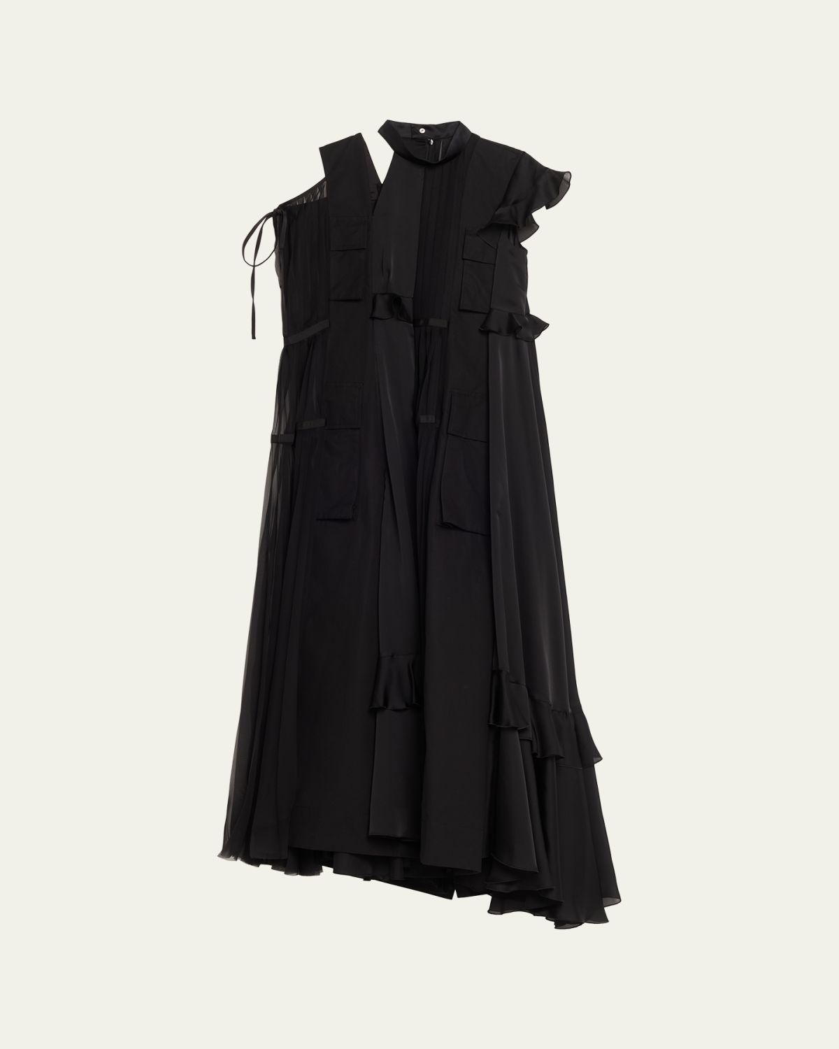 SACAI Mixed-Media Tiered Cap-Sleeve Maxi Dress
