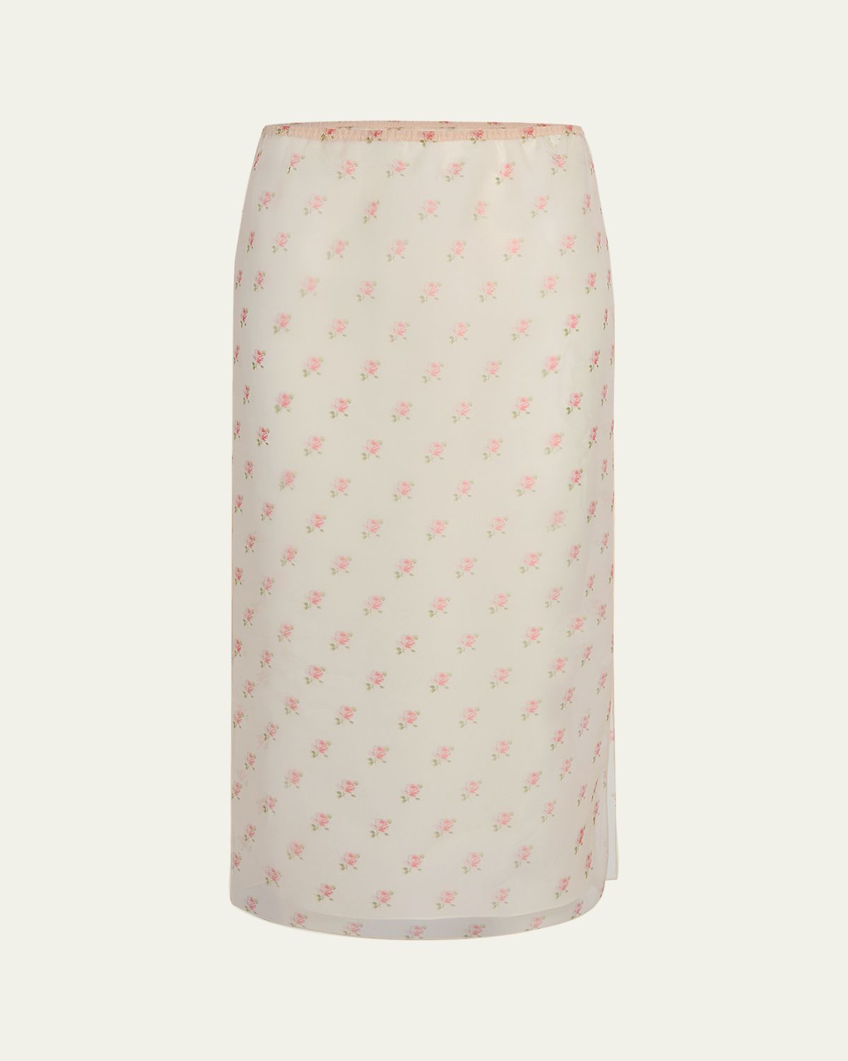 Khaite Sydni Rose-Print Silk Midi Skirt