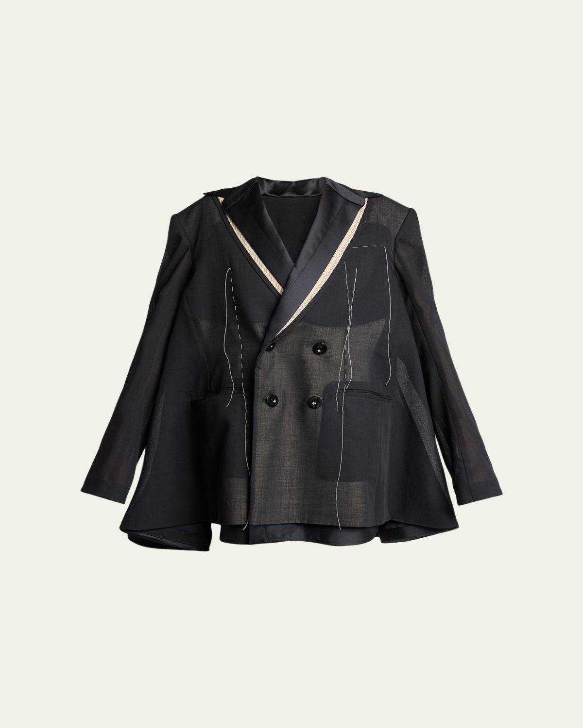SACAI Deconstructed Wool Organza Double-Breasted Jacket