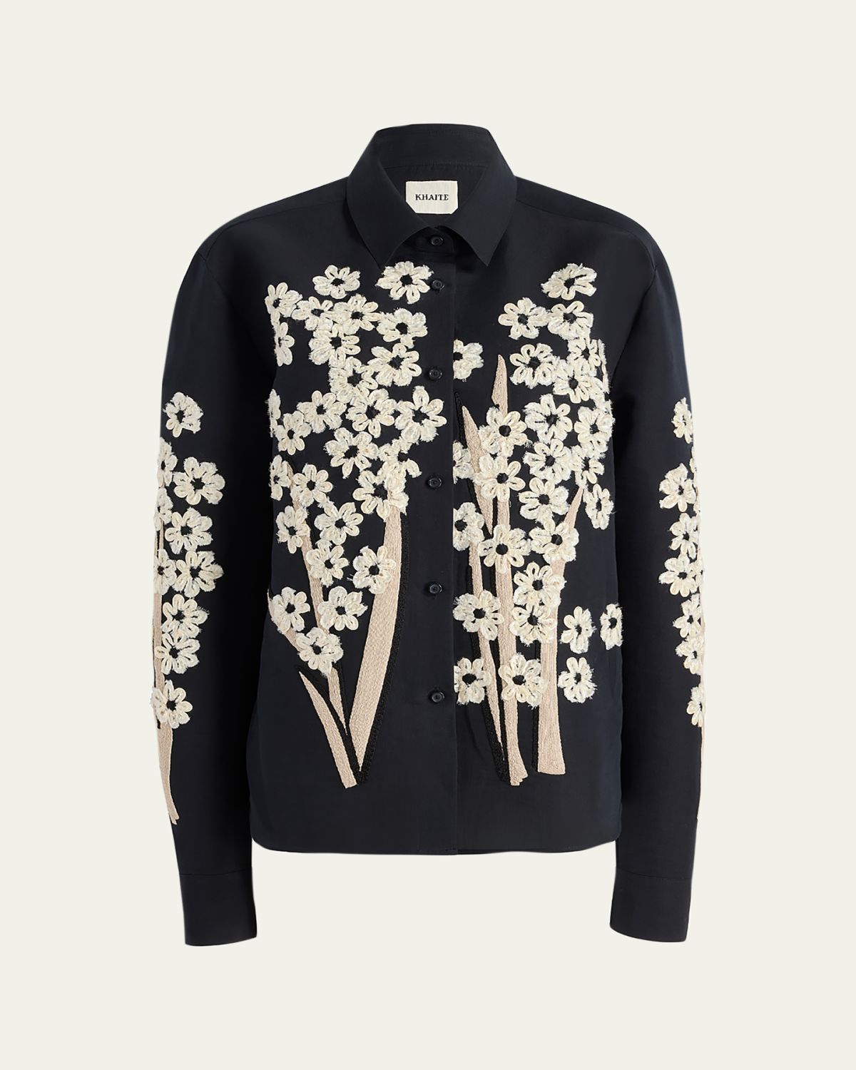 Khaite Argo Button-Down Foral Applique Top