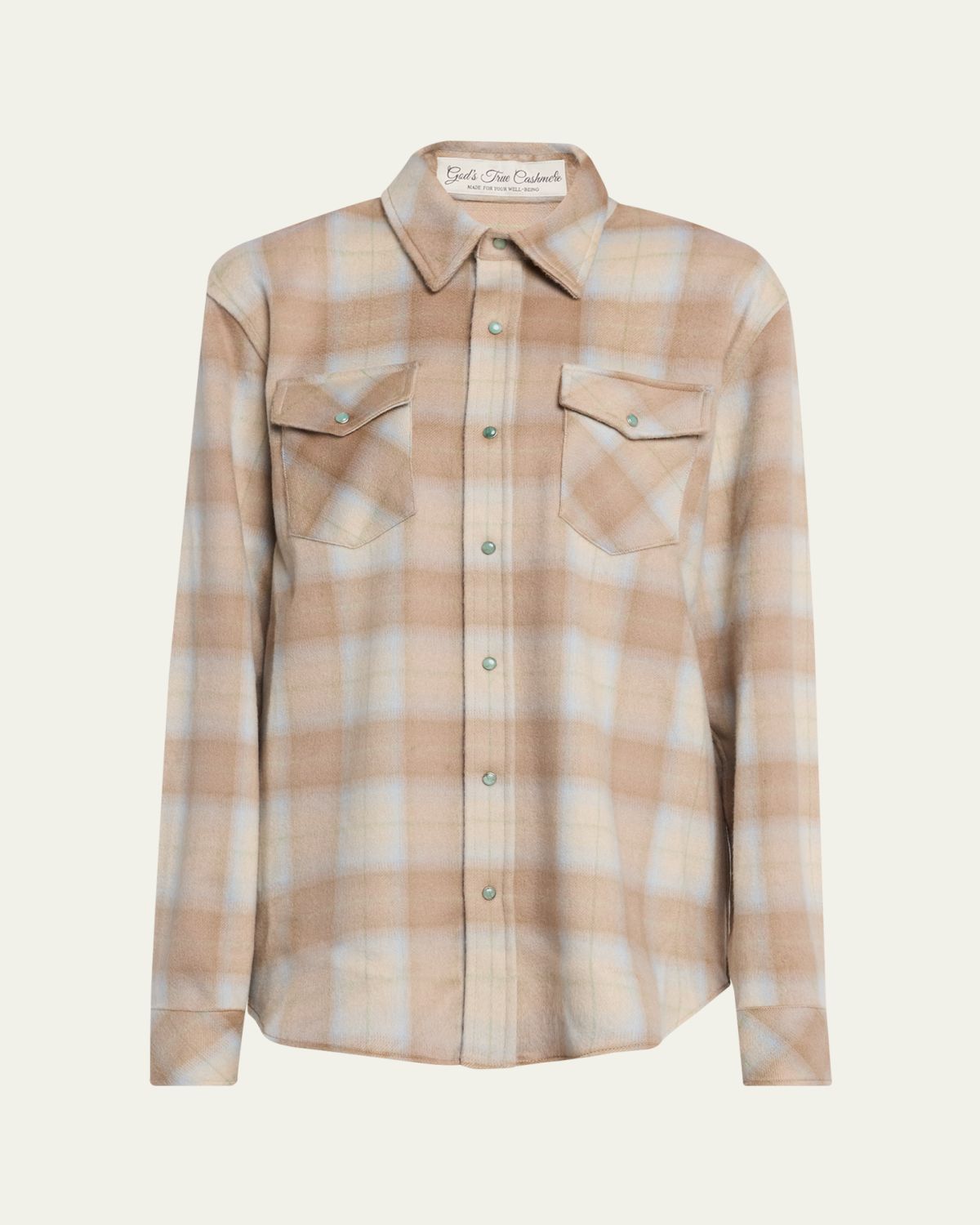 God's True Cashmere Champagne Tartan Button-Front Cashmere Shirt | Thumbnail 6