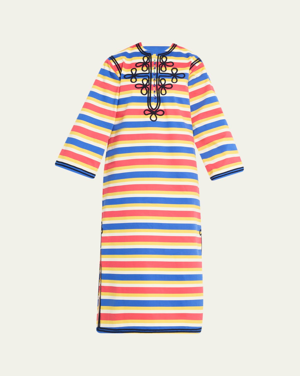 Rianna + Nina Embroidered Striped Cotton Maxi Dress
