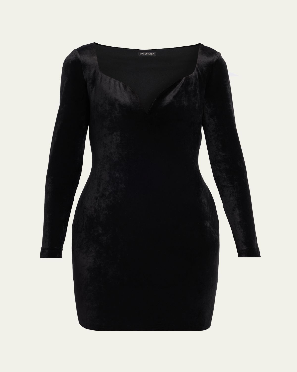 Balenciaga Sweetheart-Neck Long-Sleeve Stretch Velvet Mini Dress