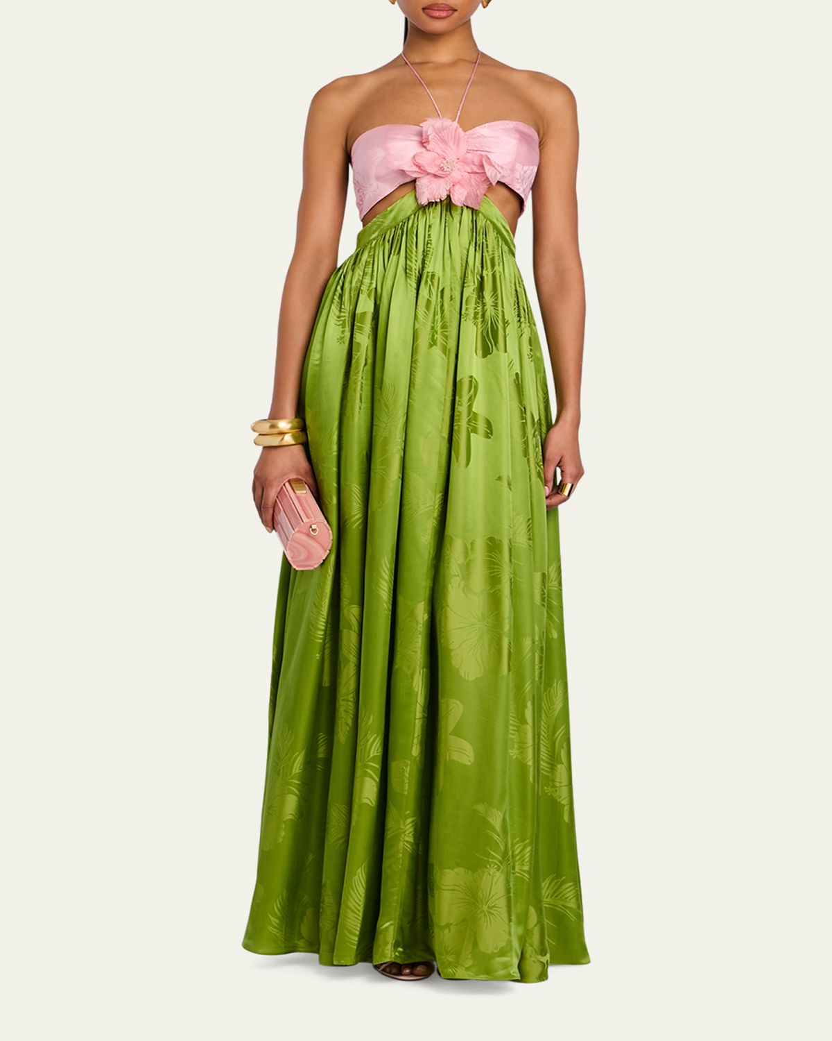 Retrofete Prudy Floral Cut-Out Satin Halter Dress | Thumbnail 2