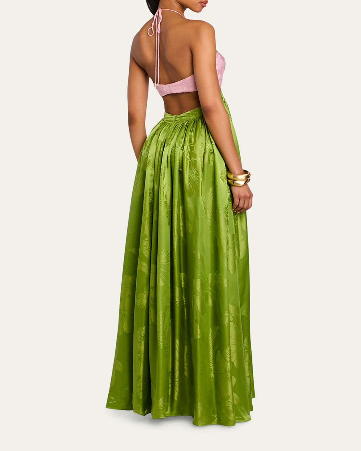 Retrofete Prudy Floral Cut-Out Satin Halter Dress | Thumbnail 3