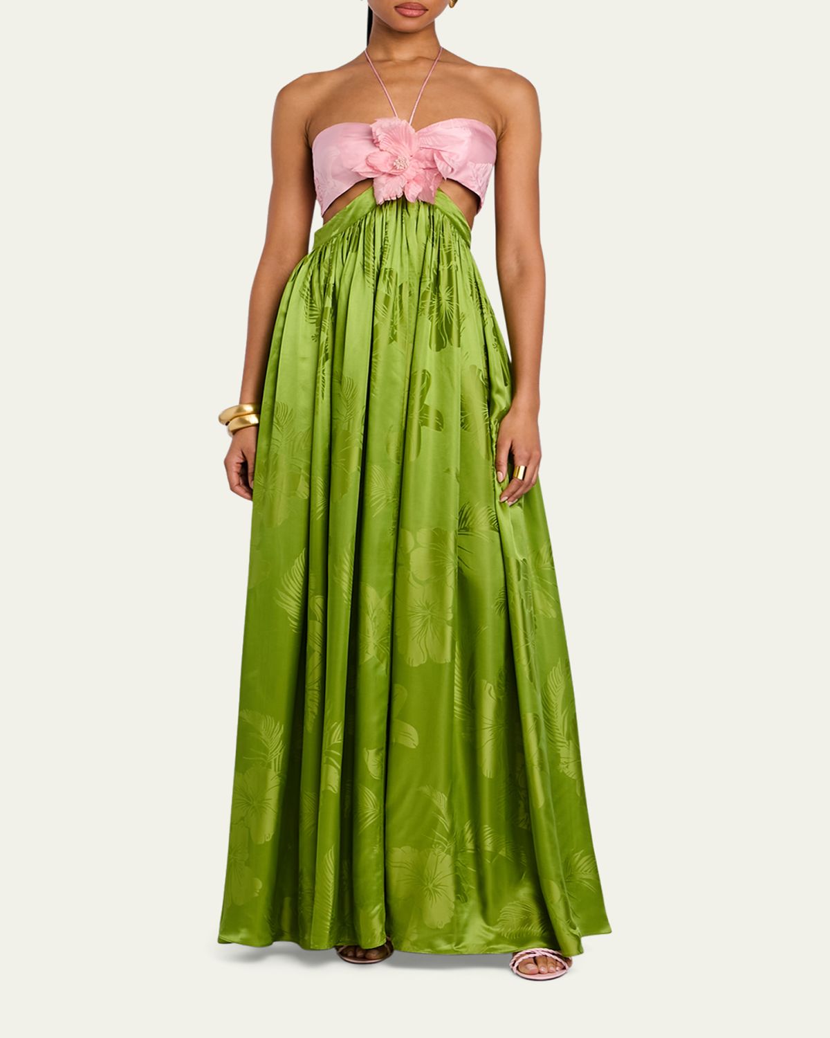 Retrofete Prudy Floral Cut-Out Satin Halter Dress | Thumbnail 4