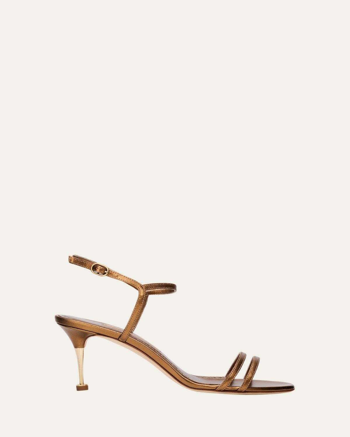 Manolo Blahnik 70mm Ciagalo Metallic Leather Ankle-Strap Sandals