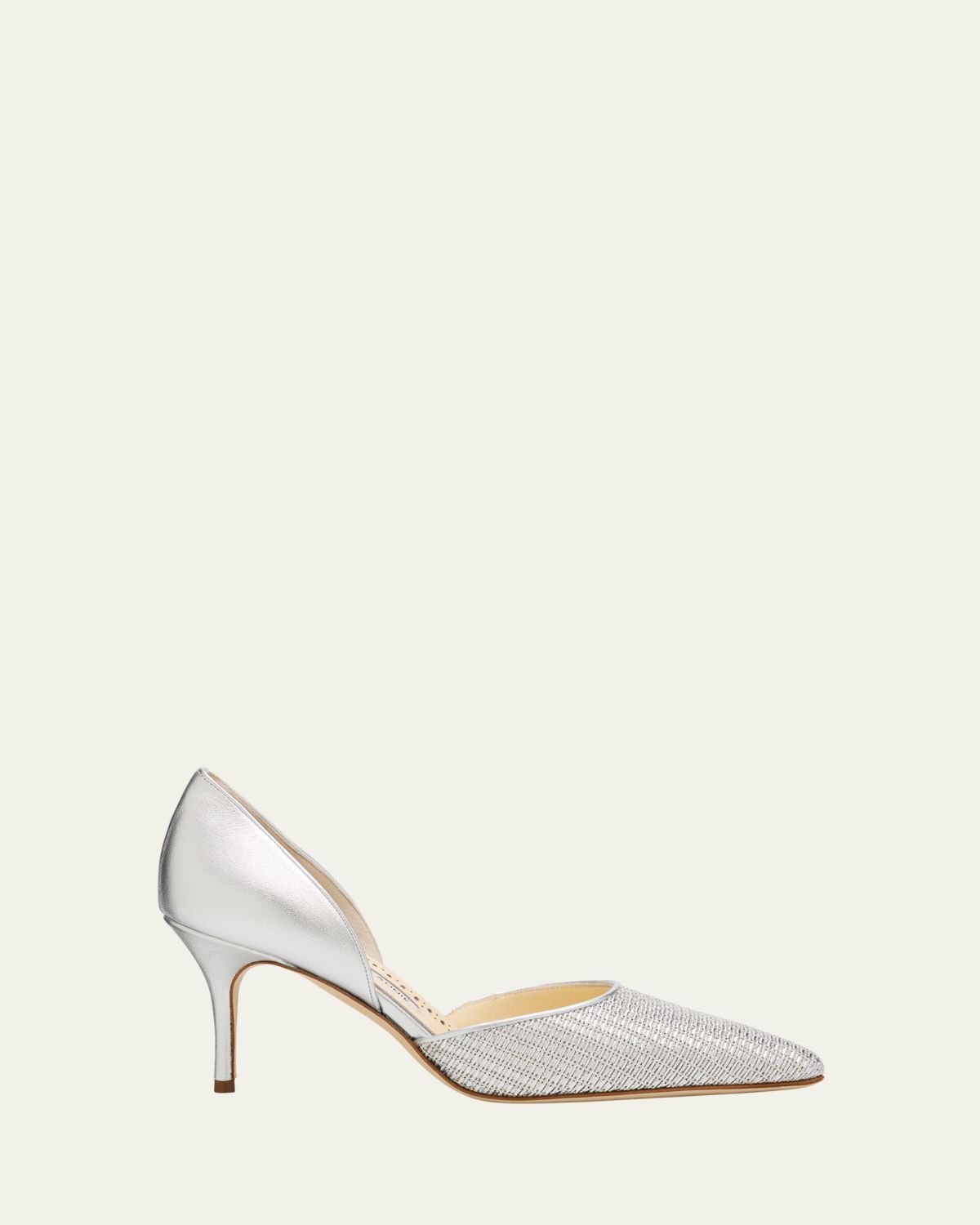 Manolo Blahnik 70mm Taylerbinu Woven Metallic Leather Pumps